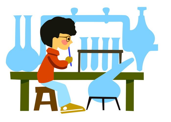 vector portrait of the boy in chemical laboratory